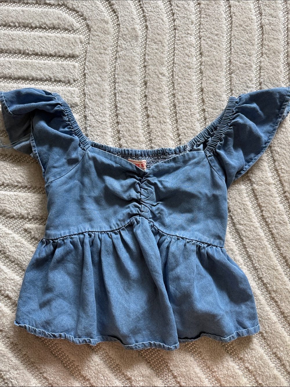 Denim Blue Ruched Peplum Women's Top